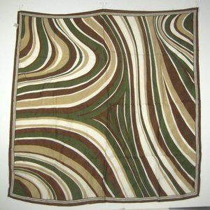 Abstract Line Stripes Scarf Wavy Green Acetate Italy 26 Inch Square Vintage